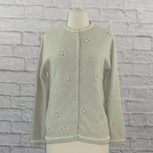 Vintage 50s Lambswool Angora Beaded Rhinestone Pearl Cardigan Sweater